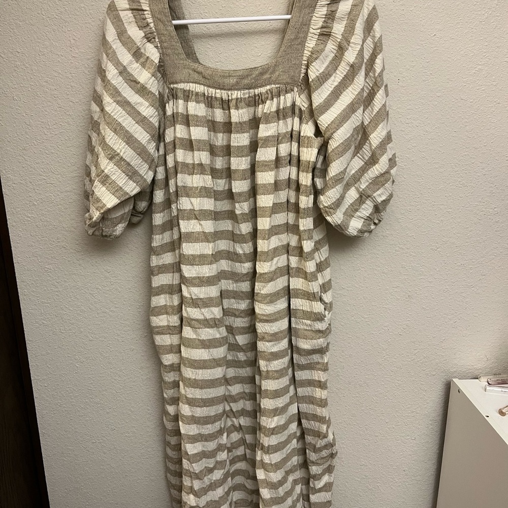 Vintage Arthur Max California Striped Boho Peasant Dress Puff Sleeve Cottagecore